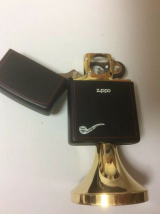 Rare Vintage Zippo Black Matte Pipe Lighter (On Brass Stand 4