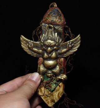 Tibet Silk Bronze Redpoll Winged Garuda Bird Eagle Buddha Statue Amulet Pendant