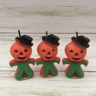 Vintage Gurley Halloween Pumpkin Man Candle Figurines Set Of 3