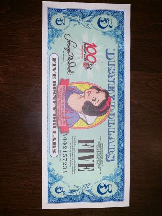 Disney Dollars 2002 $5 Dollar Snow White Series A - Crisp Uncirculated - Nr