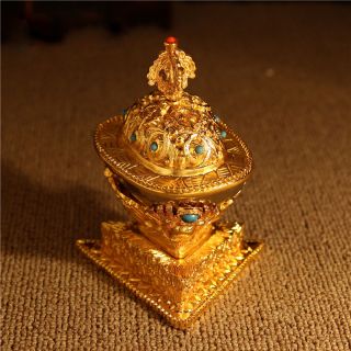Tibetan Blessed 12cm Gold Gilt Copper Gabbra Kapala