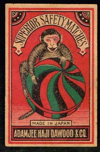 Vintage Old Matchbox Label Japan For Export Monkey