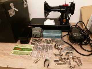 Singer 222k Featherweight Sewing Machine Arm Freearm With Attachments.  1953