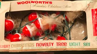 Vintage Christmas Santa Claus Face Head String Lights Japan Woolworth W Box