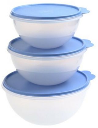 Vintage Tupperware Wonderlier Nesting Bowls Sheer With Blue Lids