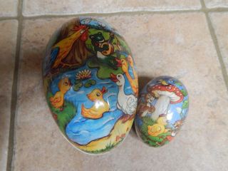 Vtg German Paper Mache Easter 2 Eggs Candy Containers