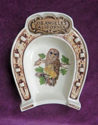 Vintage Treasure Craft - Owl & Horse Shoe Souvenir Dish - Los Angeles California