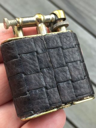 Vintage Golden Wheel Lift Arm Pocket Lighter With Woven Leather Wrap