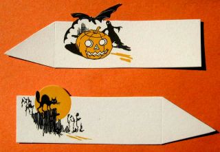 2 Ca 1930 Halloween Place Cards Diecut Cats Bats Ghost & Jack O 