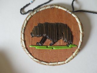 Brown Bear: Porcupine Quill,  Birch Bark & Bead Necklace,  Paul St John,  Mohawk