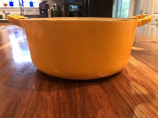 Vintage Le Creuset 9 " Enameled Cast Iron Dutch Oven “d” Yellow Orange No Lid