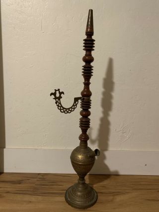 Antique Brass And Wood Hookah