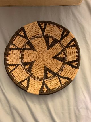 Vintage 10 " Woven African Basket With Dark Line Design