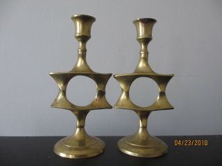 Vintage Judaica Star Of David Brass Candle Holder/candlestick Set Of 2 India