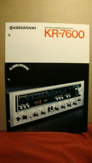 1976 Kenwood Kr - 7600 Stereo Receiver Booklet With Specs