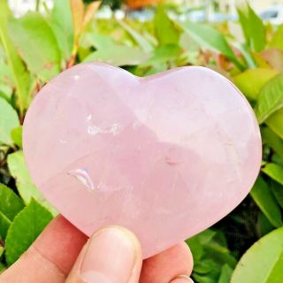 220g Heart - Shaped Natural Rose Pink Quartz Crystal Polished Rock Madagascar A693