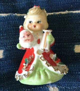Vintage Lefton Japan Christmas Figurine Angel Girl Bell Santa