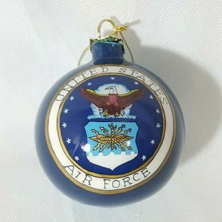 United States Air Force Glass Ball Ornament Hand Painted Airplane & Emblem
