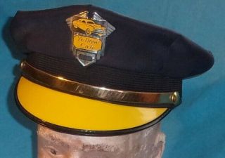 Antique Vintage Yellow Cab Hat With Badge Blue Top Yellow Visor