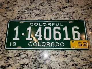 1951 Colorado License Plate With 1952 Renewal Tab