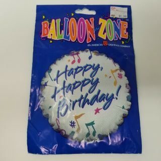 Vtg American Greetings Balloon Zone Happy Birthday With Music Notes Mylar Self