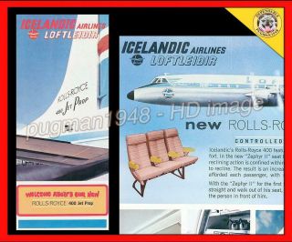 Icelandic Airlines C1966 Airline Brochure.  Rolls - Royce 400