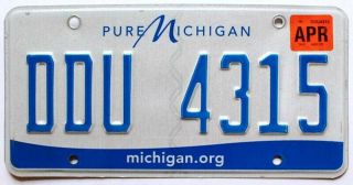 Pure Michigan 2015 License Plate,  Ddu 4315