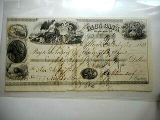 1858 Ilion Bank Ny Check Draft To E Remington & Sons Endorsed Back Signature