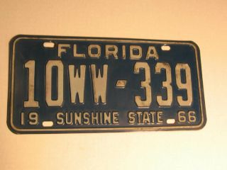 Vintage 1966 Florida Sunshine State License Plate 10ww - 339