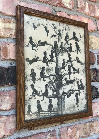 Antique 1909 Blackbirds - W.  F.  Bell Black Americana Art In Wood Frame 2