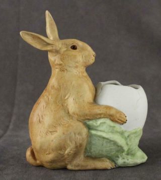 Antique Bisque German Porcelain Easter Bunny Figurine With Egg Pocket Planter