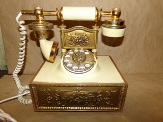 Vintage Western Electric French Style Rotary Dial Telephone Ivory Gold Deco - Tel