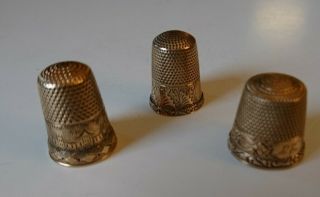 Gold Thimbles (3) With Wonderful Designs,  Some Initialed
