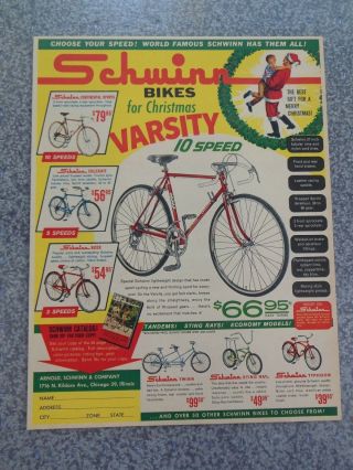 Vintage 1964 Schwinn Varsity 10 Speed Stingray Bicycle Christmas Advertisement