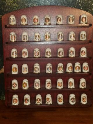 43 Franklin First Ladies Porcelain Thimbles Wooden Shelf Limited Edition