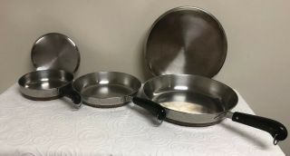 Set of 3 REVERE WARE Vintage 2 Frying Pan w/Lids - Copper Bottoms 1 Without Lid 3