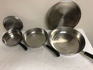 Set of 3 REVERE WARE Vintage 2 Frying Pan w/Lids - Copper Bottoms 1 Without Lid 4