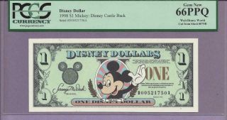 1998 $1 D Mickey Disney Dollar Pcgs Ppq Gem 66 " Scroll Down For Scans "