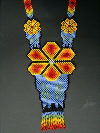 Xl Huichol Peyote Necklace Mexican Native Spiritual Nierika Jewelry Folk Art