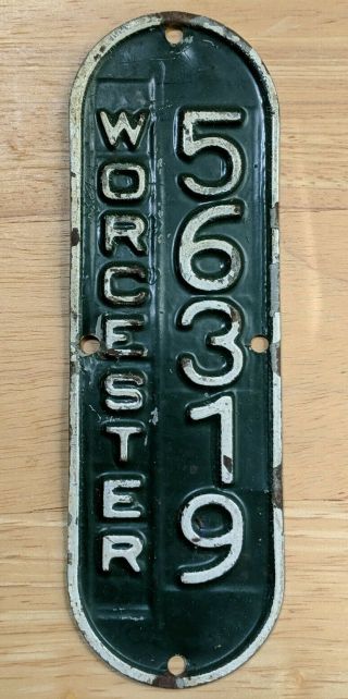 Rare Vintage Worcester Massachusetts Mass Ma Bicycle Bike License Plate Green