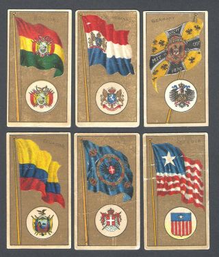 T416 Atc Flags Of All Nations: 6x Tobacco Cigarette Card 1895: Gold Background