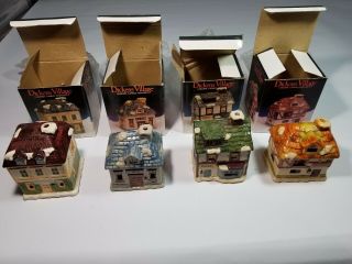 Dickens Village Set Of 4 Ceramic Candle Holders Vintage W/boxes