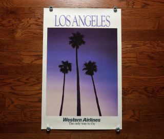 70s Western Airlines Los Angeles Travel Poster Palm Trees Hollywood