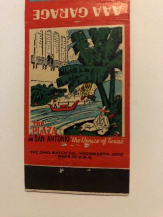 Vintage Matchbook Cover Plaza Hotel San Antonio Texas