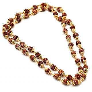 Rudraksha With Gold Plated Cap Mala 5 Mukhi Face Rudraksh Beads Energized