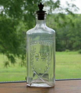 Vintage Glass Holy Water Bottle Crown Sprinkler Top 6 " Tall