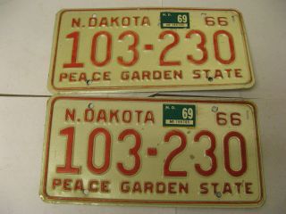 1966 66 1969 69 North Dakota Nd License Plate 103 - 230 Pair
