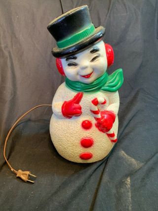 Winking Frosty Snowman Top Hat Candy Cane 13 " General Foam Blow Mold Light Up