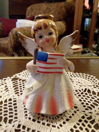 Vintage Patriotic Fourth Of July Angel Girl Figurine Japan