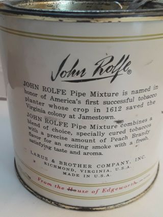 Vintage& Rare John Rolfe Pipe Tobacco Tin Rare Cream Color Can 5